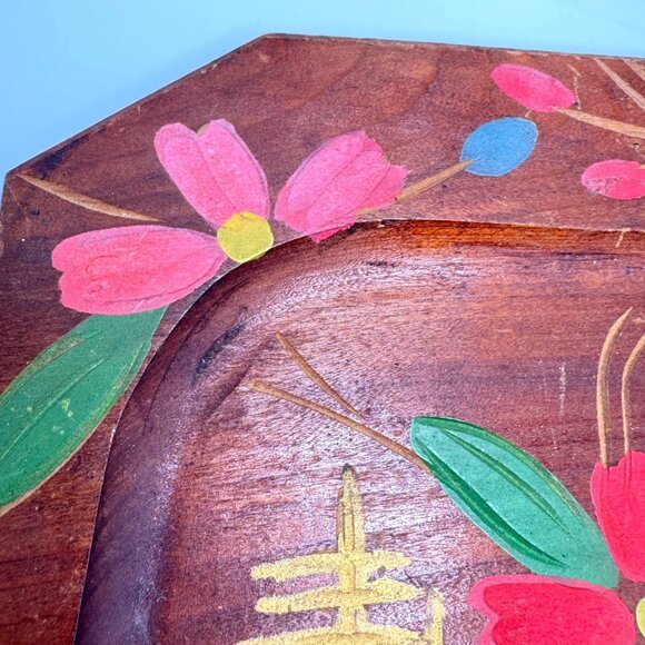 Vtg Hand-Painted Silent Butler Crumb Catcher Scraper Japan Floral Design Wood - Picture 9 of 10